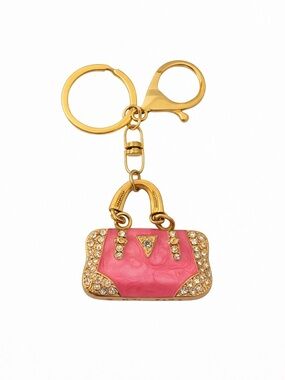 Rhinestone Pink Purse Keychain Bag Charm Gold Tone Cute Mini Handbag Accessory